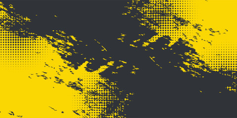 Poster - Dots halftone yellow and dark blue color pattern gradient grunge texture background. Dots pop art sport style vector illustration