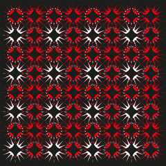 Poster - Geometric repeat pattern. Red white elements. Abstract star Vector. Dark background texture.