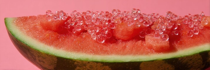 Poster - halved watermelon with colorful exploding candy-like seeds on a vibrant background