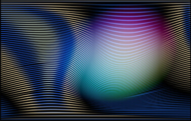 Poster - Abstract vector illustration in op-art style with a focus on wavy horizontal lines and a distorted, hypnotic visual effect. The theme is modern abstraction and movement, with smooth  shapes.