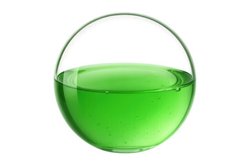 Poster - Verdant liquid spiraling within translucent glass orb, generating dynamic visual contrast against geometric checkered surface