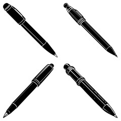Poster - Illustration of four black pens arranged in a square formation on a white background in monochrome style