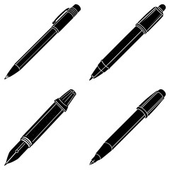Poster - Illustration showcasing four different types of pens in black and white on a plain white background