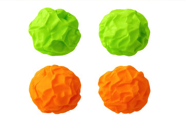 Poster - Crumpled paper balls in green and orange, displaying textural vibrancy against transparent backdrop, highlighting contrasting colorful surfaces