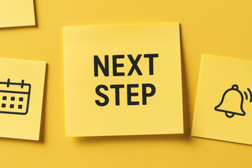 Poster - A digital board emphasizes progress through the highlighted next step surrounded by calendar and alert icons symbolizing scheduling and task management
