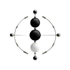 Fototapete - Abstract geometric design with contrasting black and white spheres and circular lines on a transparent background