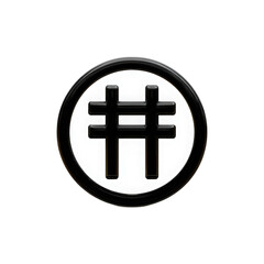 Fototapete - Black circular badge with hashtag symbol in the center on a white background, modern minimalist design aesthetic