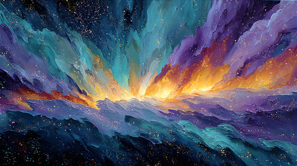 Wall Mural - Abstract swirling nebula cosmic art vibrant colors