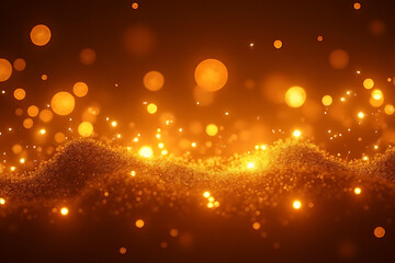 Aufkleber - Abstract golden bokeh lights and sparkling particles floating over a textured brown surface with blurred circular highlights