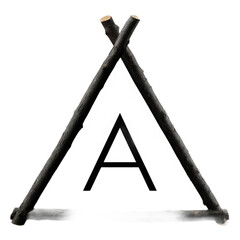Fototapete - Abstract wooden structure forming a triangle with a bold letter A in the center, suitable for design and decoration projects