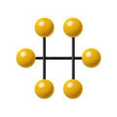 Fototapete - Geometric Arrangement of Yellow Spheres Connected by Metal Lines on a Solid Black Background for Abstract Design Use