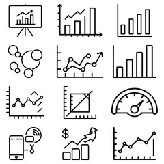 Poster - Illustration of various business charts graphs and diagrams displaying data and analytical information flow