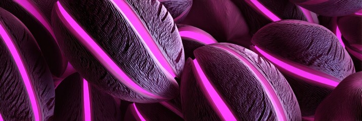 Poster - Vibrant Composition of Eggplants in Zigzag Formation With Neon Shadows Showcasing a Modern Artistic Interpretation