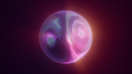 Poster - Abstract neon sphere twisting with energy trails, suspended in a surreal dark space