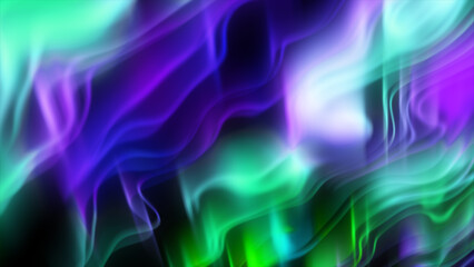 Poster - Vivid abstract background with flowing neon light flames in pink, blue, green, and purple on a black backdrop, resembling aurora or energy trails