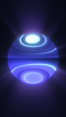 Poster - Glowing futuristic orb emitting soft purple and white light, levitating in dark space with reflective rings of energy