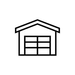 Poster - Simple black and white outline icon of a garage with a sectional door