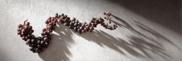 Poster - Grapes Creating an Abstract Spiral Pattern With Shadow Play Against a Textured Background in Soft Lighting