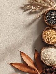 Poster - Grain-free Food Pack Mockup With Natural Decor Elements Arranged Aesthetically on Beige Background