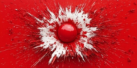 Poster - Abstract Red and White Paint Splash with Central Sphere Design