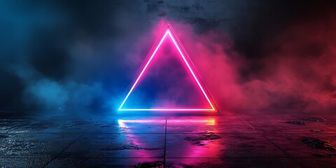 Poster - Neon Triangle in Smoke with Colorful Lighting for Creative Projects