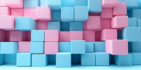 Poster - Colorful Building Blocks in Blue and Pink with Creative Arrangement