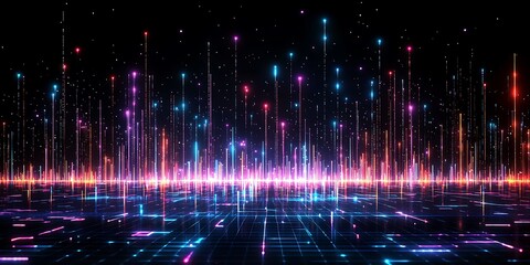 Poster - Vibrant Neon Data Visualization Background with Light Beams