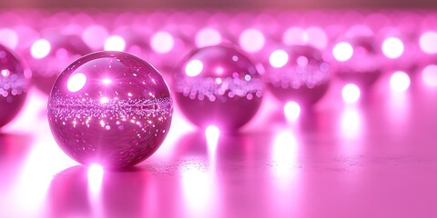 Poster - Shiny Pink Spheres with Sparkles on a Blurred Background