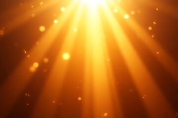 Aufkleber - Bright golden light rays shining downwards with bokeh effect on a dark orange background abstract illustration