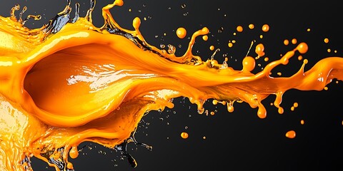 Poster - Vibrant Orange Liquid Splash on Black Background with Dynamic Motion