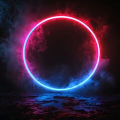 Poster - Neon Circle with Vibrant Colors and Mystical Smoke Effect