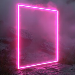 Poster - Futuristic Neon Frame in a Misty Landscape with Glowing Effects
