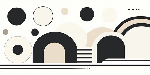 Poster - A minimalist abstract art piece featuring circles arches and horizontal lines design style