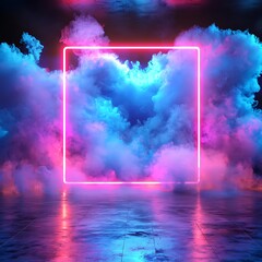 Poster - Colorful Smoke and Neon Lights in an Empty Spacious Studio