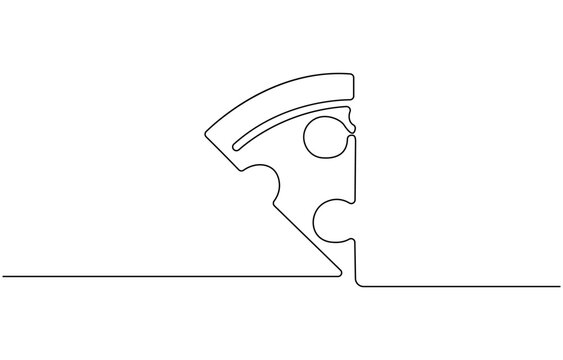 Pizza slice continuous line. Continuous one line drawing of pizza, Hand Drawn Symbol Vector Illustration.
