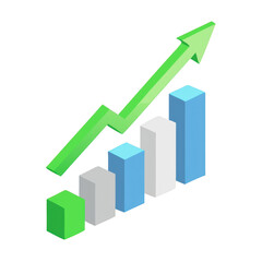 Poster - Green arrow graph showing upward trend isolated on transparent background