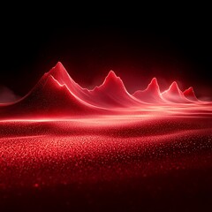 Poster - Red Mountain Landscape with Sparkling Particles and Dramatic Lighting