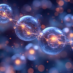 Fototapete - Intricate Molecular Structures with Glowing Light Particles in Space