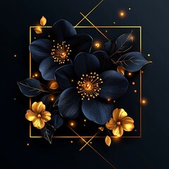 Poster - Elegant Black Flower Arrangement with Golden Accents on Dark Background