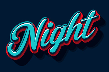Poster - Night Text Design – 3D Script Typography with Blue and Red Gradient on Dark Background - illustration 