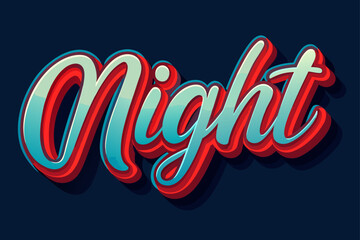 Poster - Night Text Design – 3D Script Typography with Blue and Red Gradient on Dark Background - illustration 