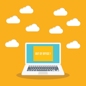 Laptop with out of office business sign