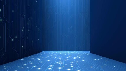 Poster - Futuristic Digital Space with Glowing Circuit Patterns and Blue Ambient Lighting