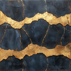 Poster - Abstract Art with Gold and Dark Blue Textures and Patterns