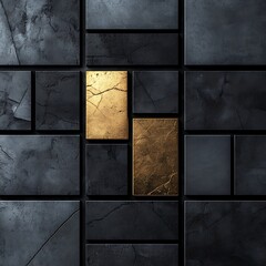 Aufkleber - Textured Dark and Light Metallic Tiles with Unique Golden Accent