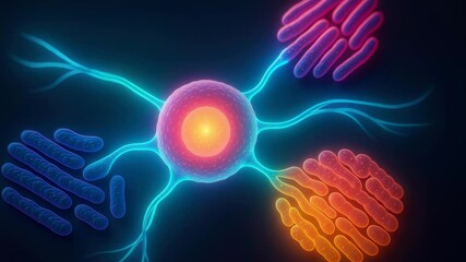 Poster - Intricate Cellular Structure with Mitochondria Representation in Vibrant Colors and Modern Design