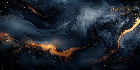Poster - Abstract dark blue and gold swirl background art for design projects