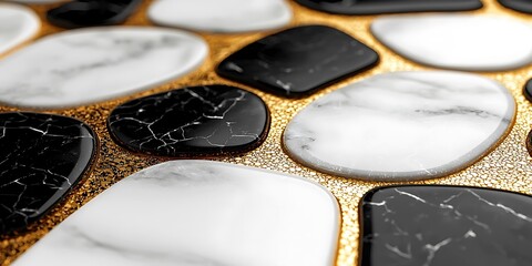 Poster - Elegant Black and White Pebble Design with Golden Background Texture