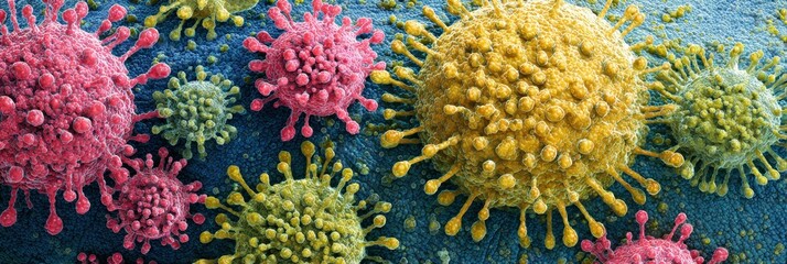Poster - Immune Cells Engaging Viruses Under Microscope With Clear Right Zone Showcasing Dynamic Biological Activity