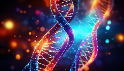 Fototapete - a captivating representation of a dna double helix symbolizing genetics and molecular biology in a digital landscape